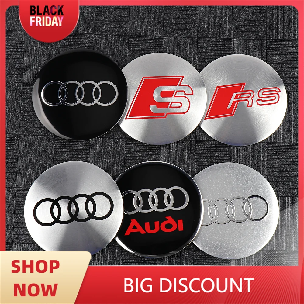 4pcs 56MM 60MM 65MM Car Wheel Center Covers Sticker Hub Caps Decals Decoration For Audi A3 A4 B8 B9 A6 C5 C6 C7 A7 Q5 A5 A8 S RS