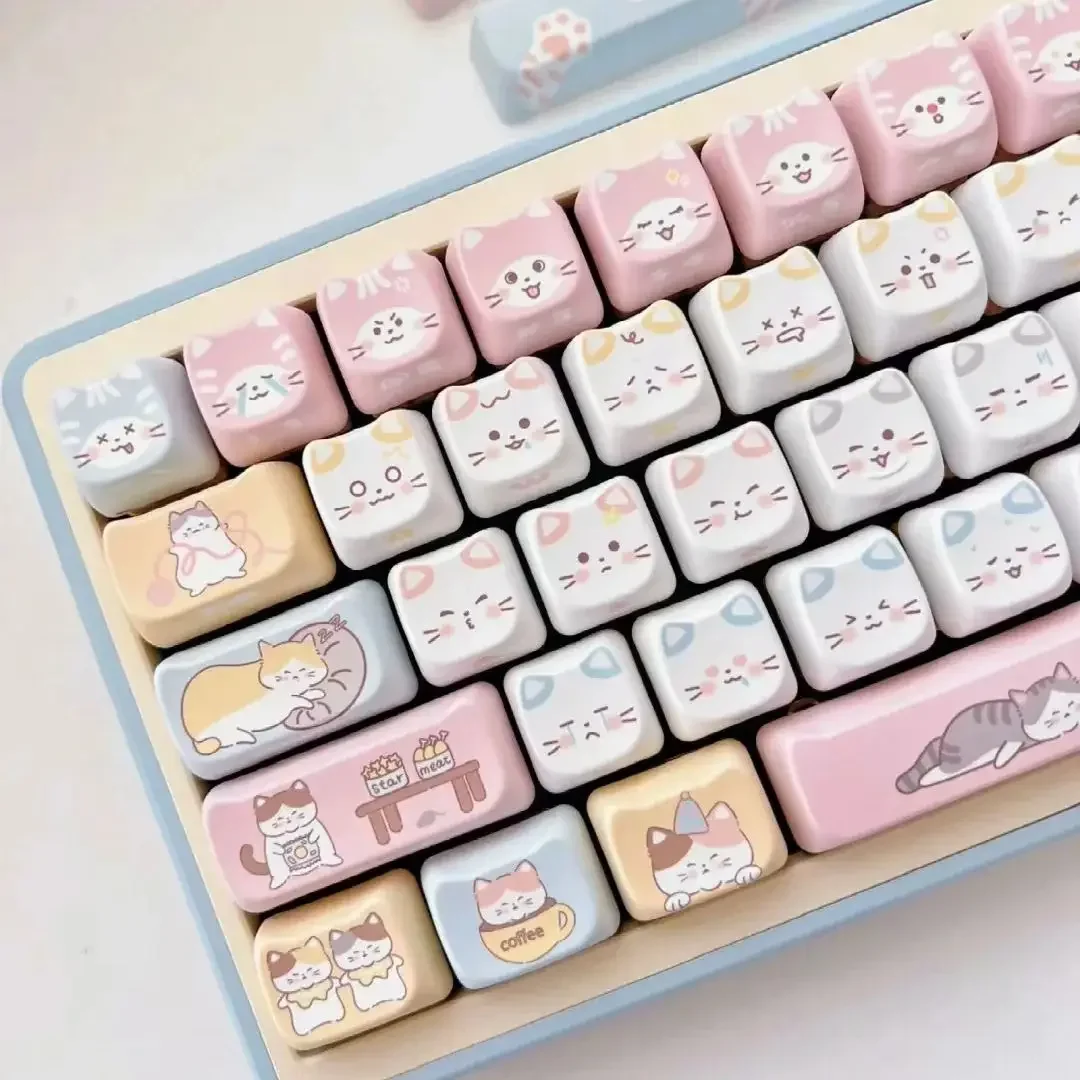 Imagem -02 - Lado Gravado Gato Keycap Mao Kawaii Bonito Keycaps Expressão Pbt para Teclado Mecânico Faça Você Mesmo Alice Layout