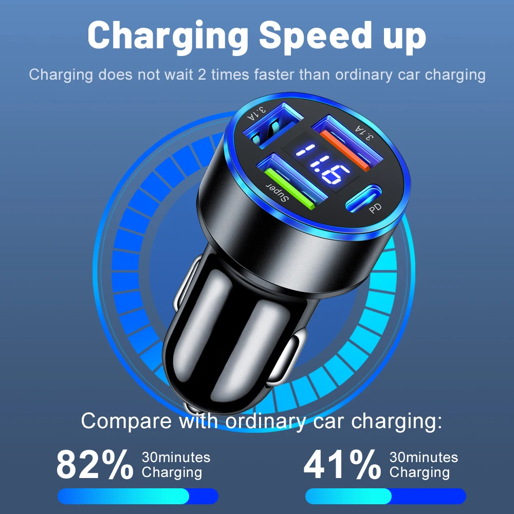 100W 4 Ports Car Charger Fast Charging USB C Car Phone Charger For iPhone 15 Samsung Xiaomi Huawei PD Type C Mini Adapter In Car