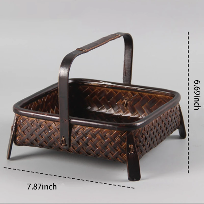 Bamboo Woven Storage Basket, Hand-Made Retro Bamboo Woven Retro Dried Fruit Tea Set Box,Kitchen Interior,Household Items