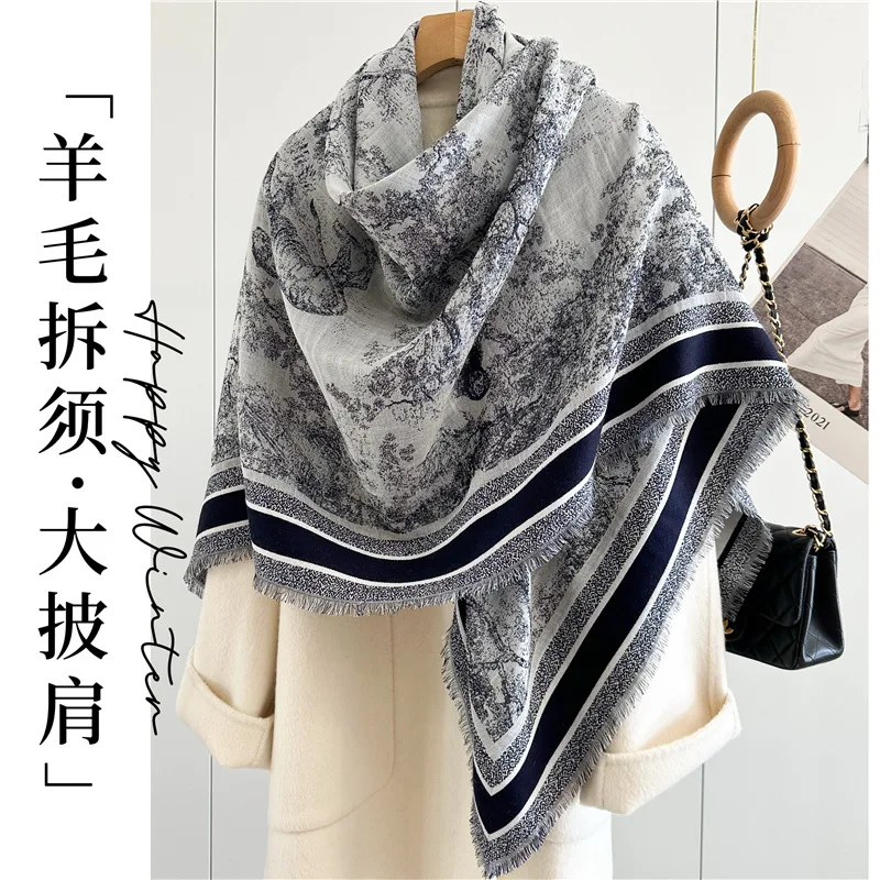 

Шерстяной шарф серии Jungle, женский осенне-зимний тяжелый двусторонний двухцветный шерстяной шарф для удаления бороды, большой квадратный шарф, шаль