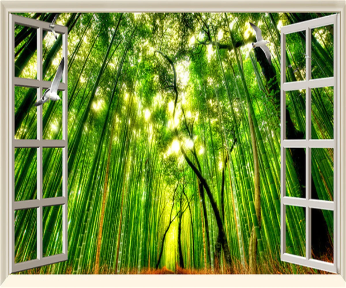 

Fantasy bamboo forest outside the window HD 3D TV background wall decorative painting custom 3D any size wallpaper mural papel