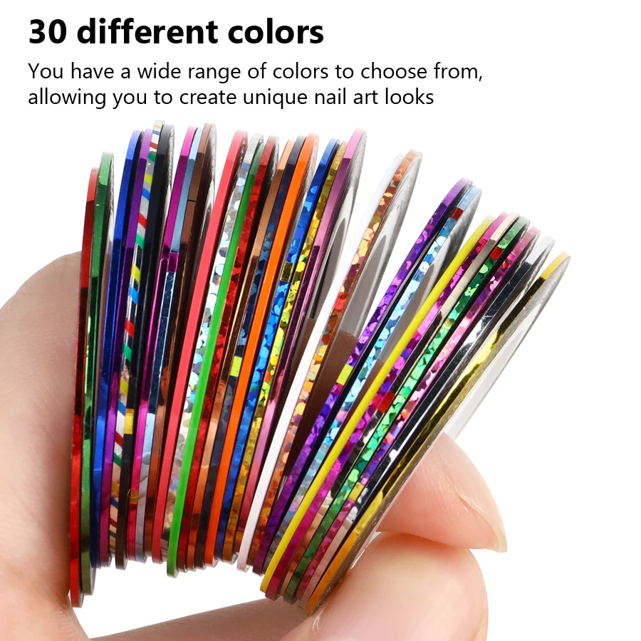 30Pcs Multicolor Nail Art Striping Tape Line Stickers, Nail Art Decoration Decals