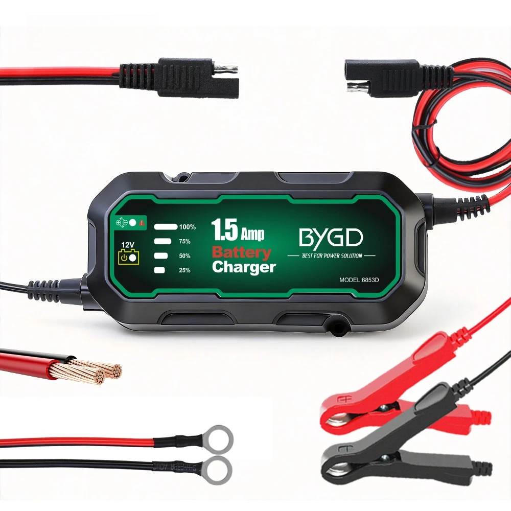 12V Intelligent Car & Motorcycle Battery Charger 1.5A Lead-Acid Battery Charging & Repair Maintainer