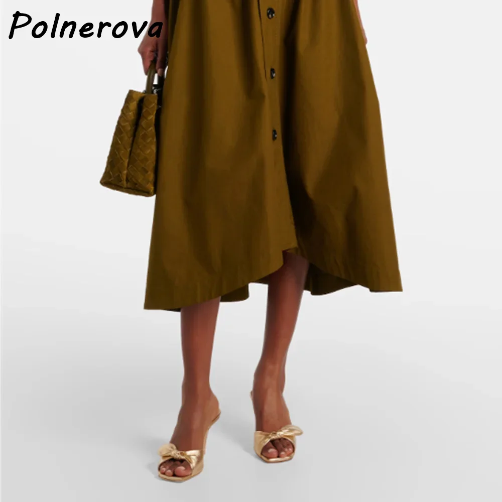 Twist Gold Slippers Square Toe Thin Heels Slip On Solid Leisure Outdoor Slippers Women\'s Summer Fashion Stiletto Shoes 2025