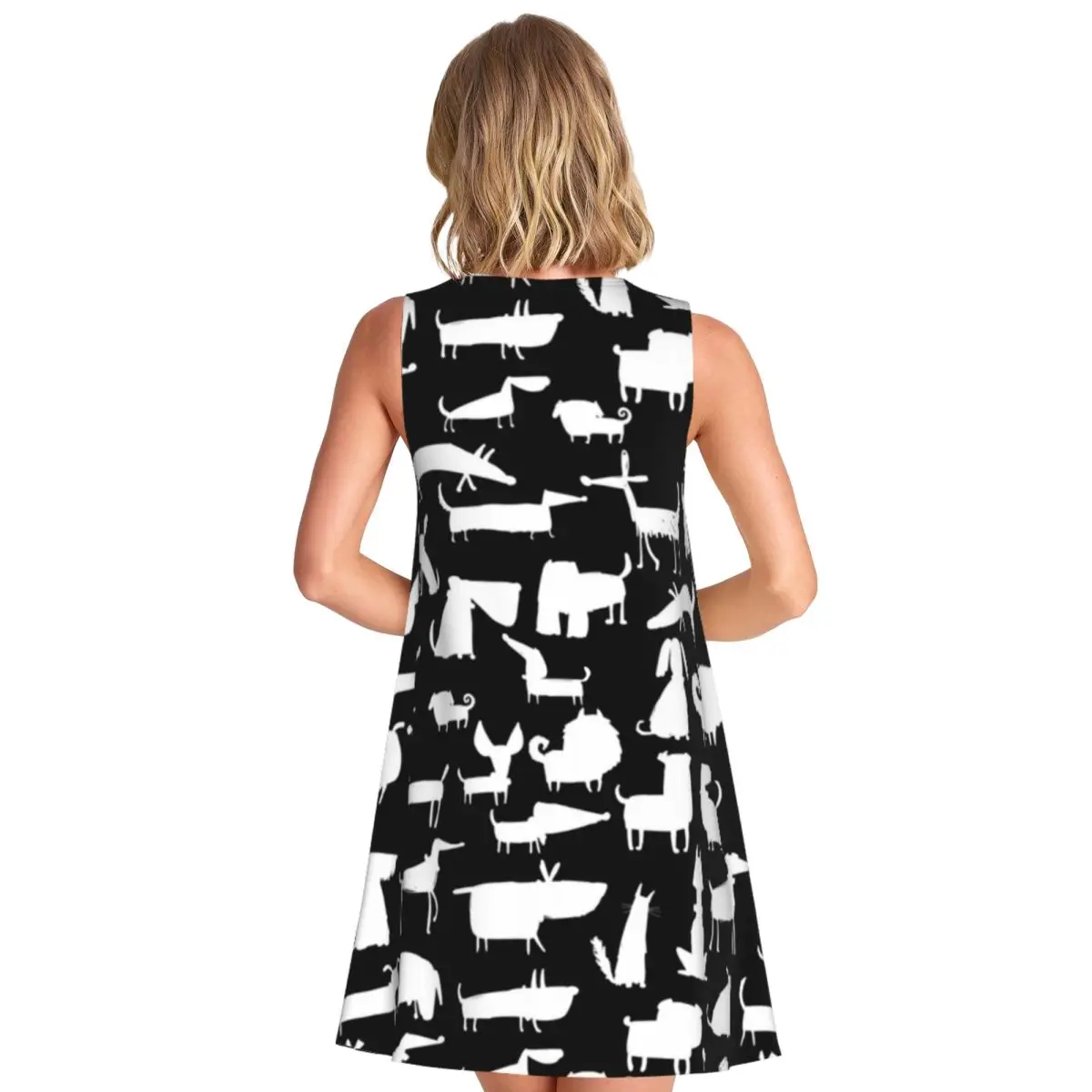 Cartoon Dog Tank Dress Dogs Collection Graphic Street Fashion Dresses Sleeveless Trendy Dress Hot Sale O Neck Woman Vestidos