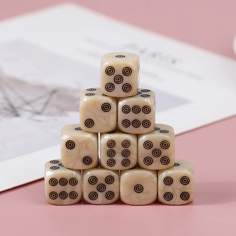 Conjunto de dados d6 de 6 lados, cantos redondos, 16mm, acrílico, marfim, para jogo de tabuleiro, entretenimento, cubos de festa, acessórios mahjong, com 10 peças