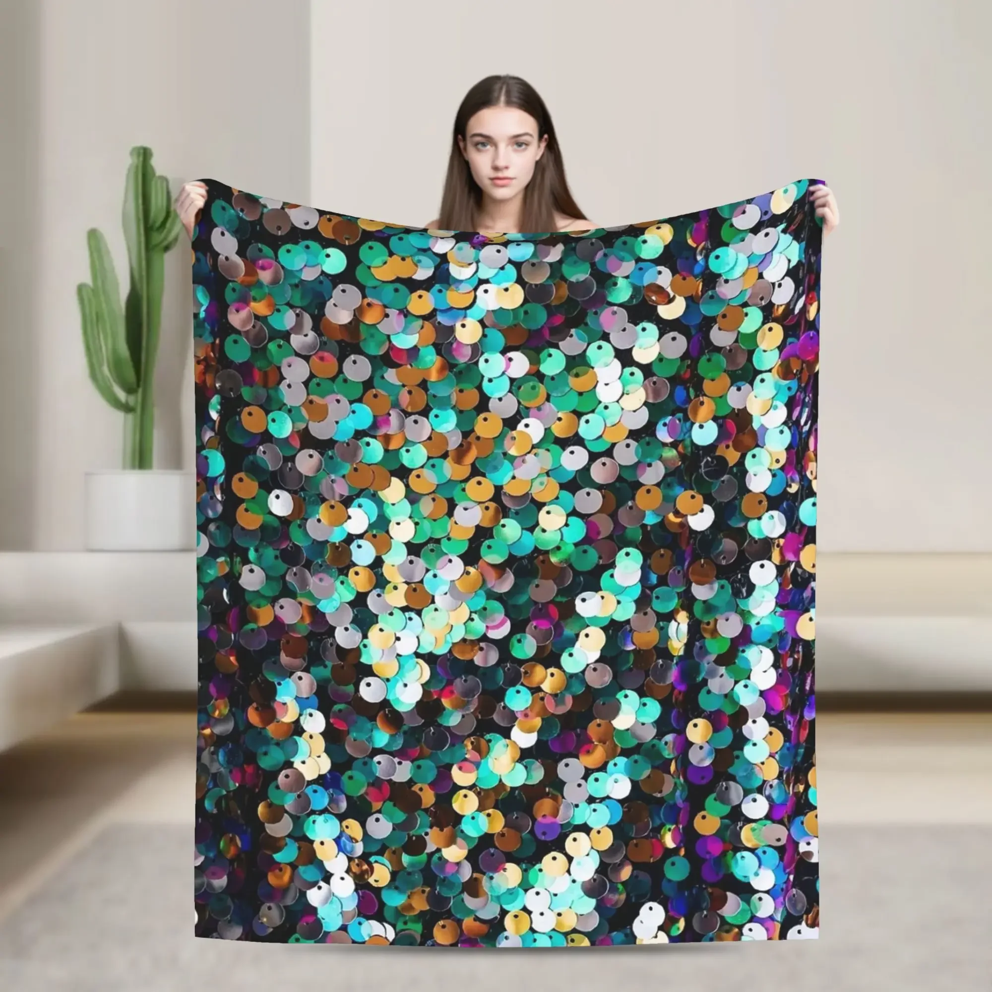 Sequins Print Soft Blankets  Picnic Plush Bedding Throws Print Home Decor Flannel Bedspread Sofa Bed Cover