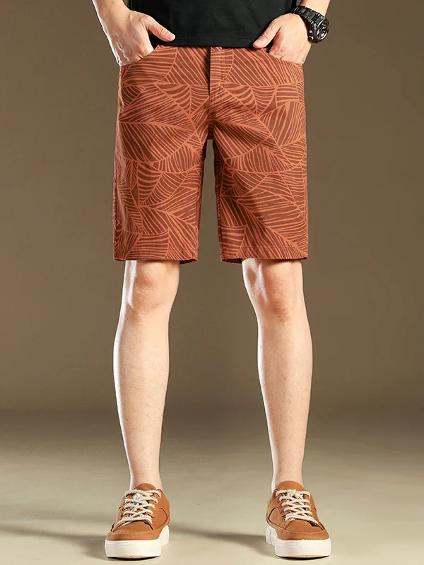 

Hong Kong High-End Printed Men's Slim Straight Casual Shorts Breathable Pure Cotton Thin Five-Quarter Summer Lightweight Trou...