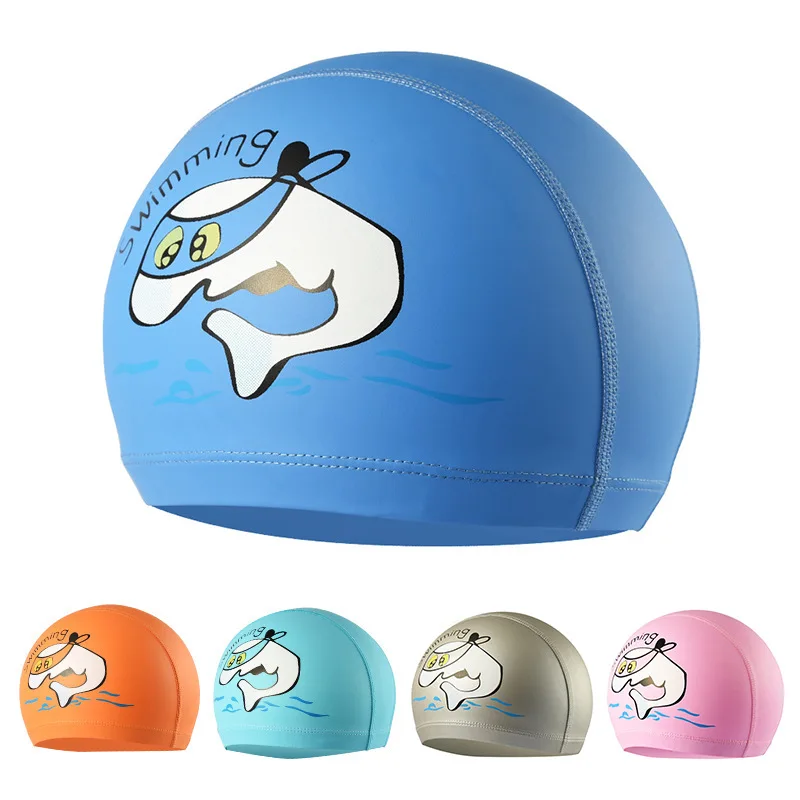 

2024 Summer Kids Swimming Cap Boys Girls Cartoon Print Pu Swim Cap Children Waterproof Protective Bathing Cap Sportswear