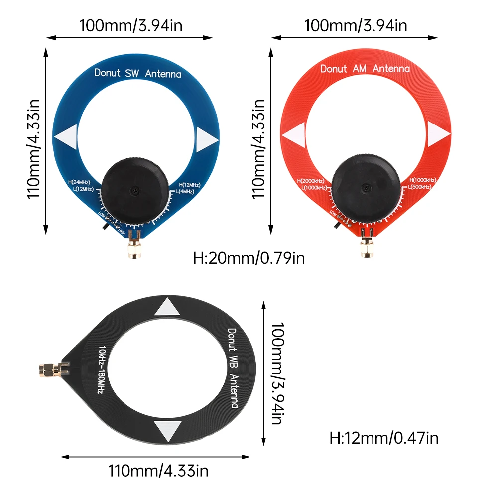 Antena de recepção de banda larga donut 10k-180mhz 4-24mhz sw antena de ondas curtas 500-2000khzam módulo de antena de onda média