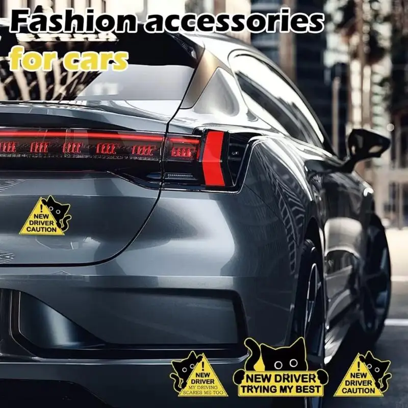 

3Pcs Black Cats Reflective Safety New Driver Decals for All Weather Conditions