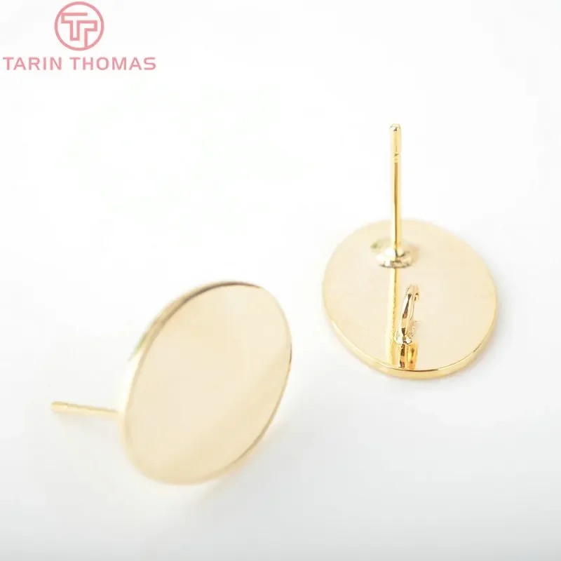 Brass Oval Stud Earrings, 24K Cor do Ouro, Alta Qualidade, Acessórios DIY, Descobertas Jóias, 2257, 17,5x13mm, 10Pcs