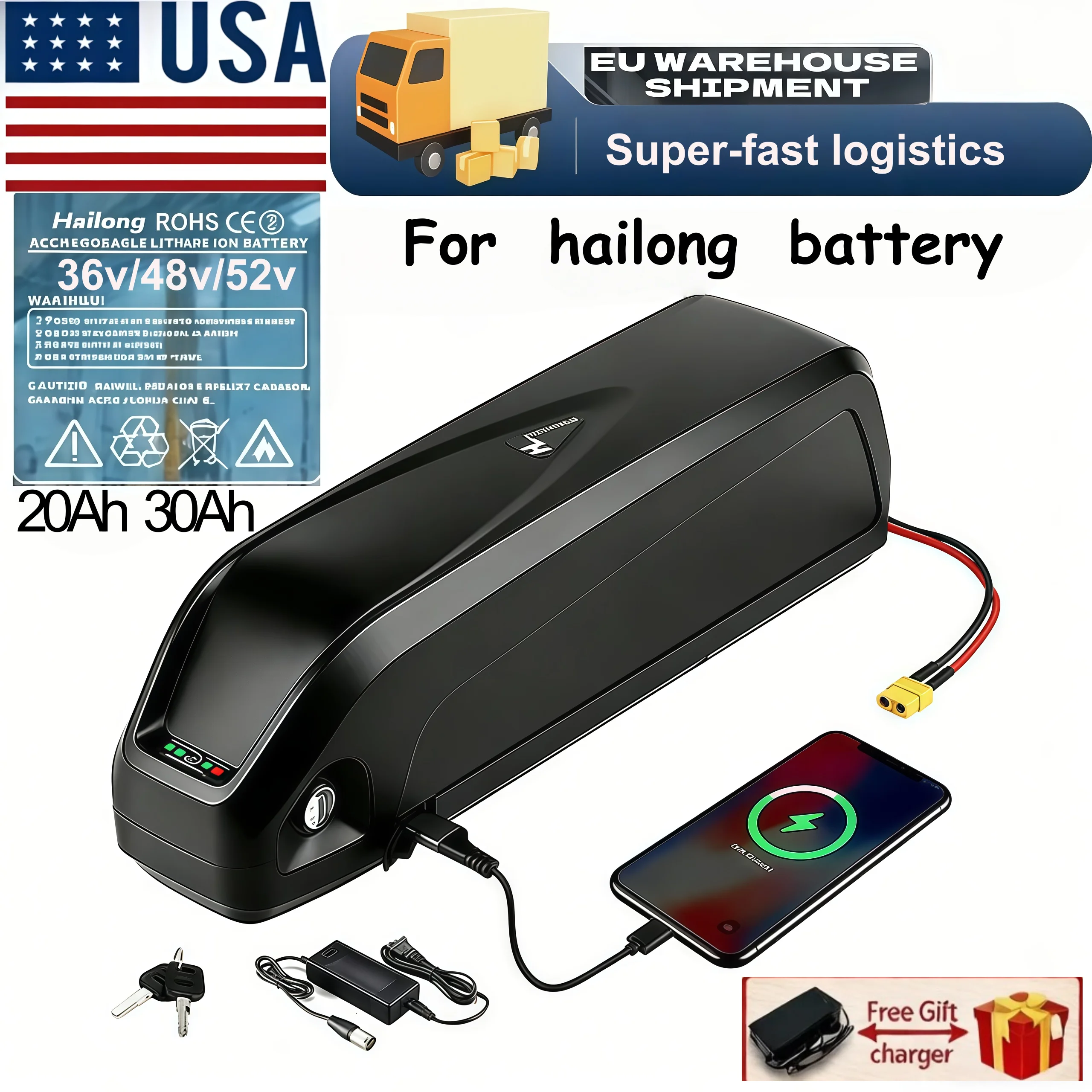 For hailong Battery 36V 48V 52V 20Ah 30Ah Mountain Bicycle 18650 21700 Electric Bateria Pack for Bafang 1000W 500W 250W