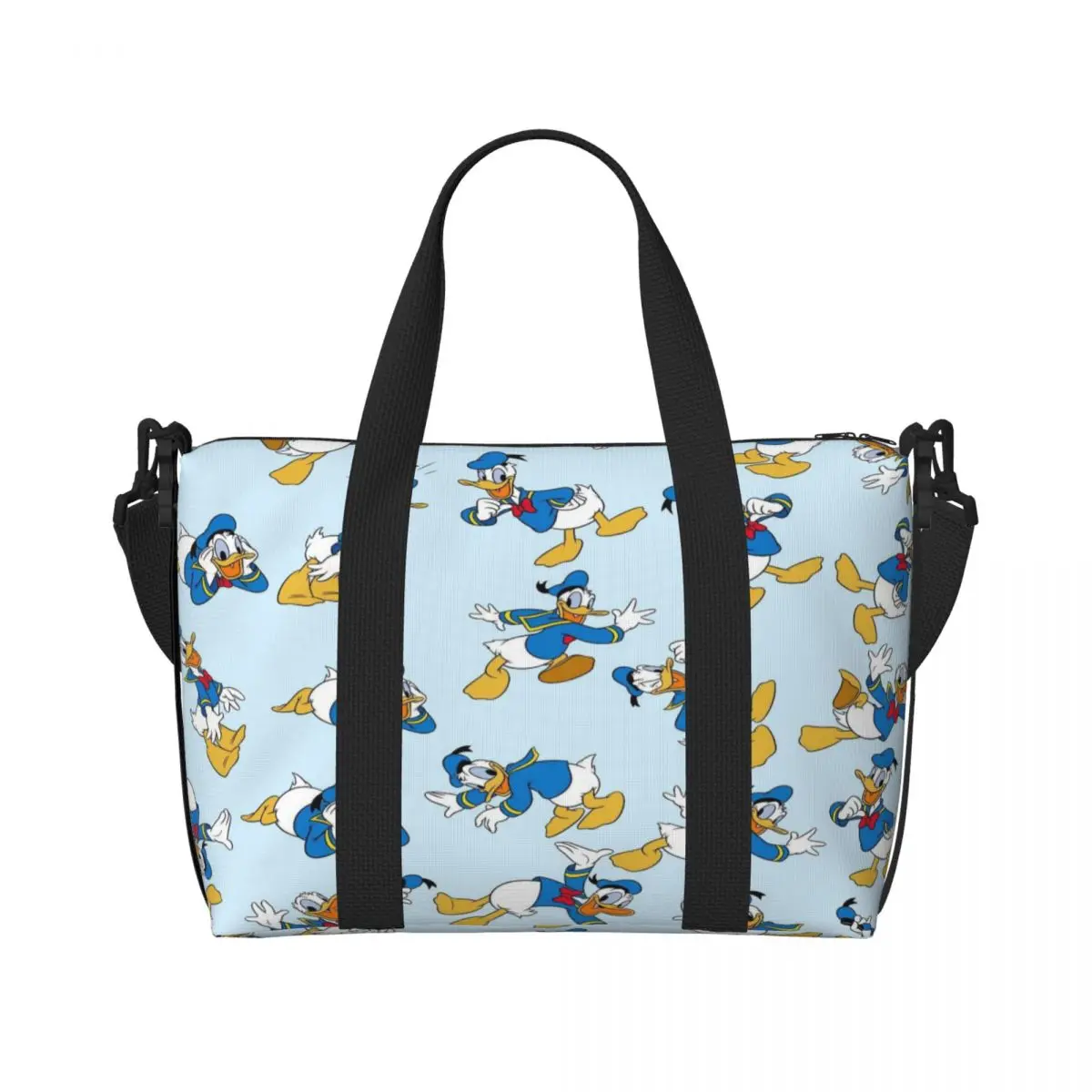 Custom Donald Anime Duck Beach Tote Bag Women Extra Large Gym Carry On Funny Cartoon Travel Shopping Bags