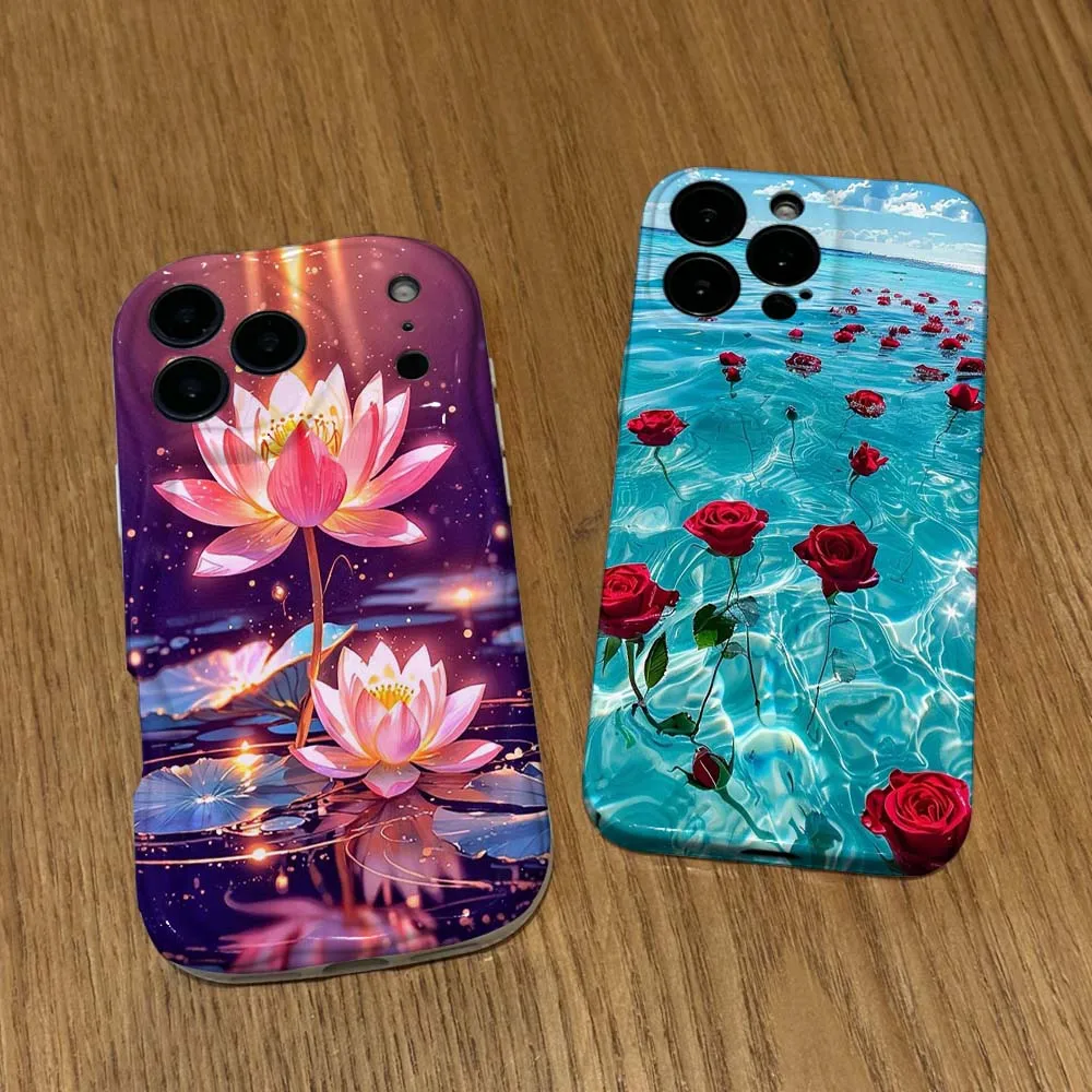 

Rose and Lotus Art Cover For Apple iPhone 17 16 15 14 13 12 11 X XS XR Air Pro Max Plus Mini Feilin Wave Oil Shell