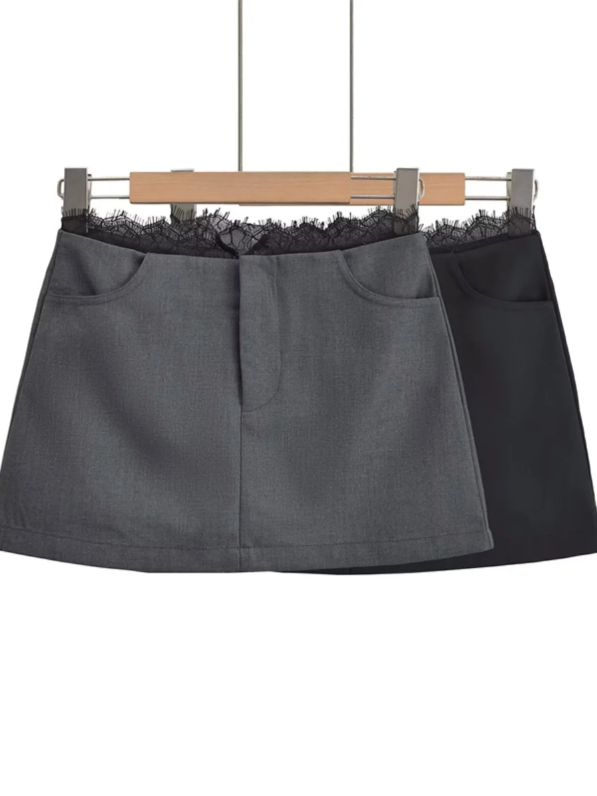 Cintura baixa renda retalhos terno ort saia rua sle anti exposição cor pura bum bagging f saia na moda primavera outono
