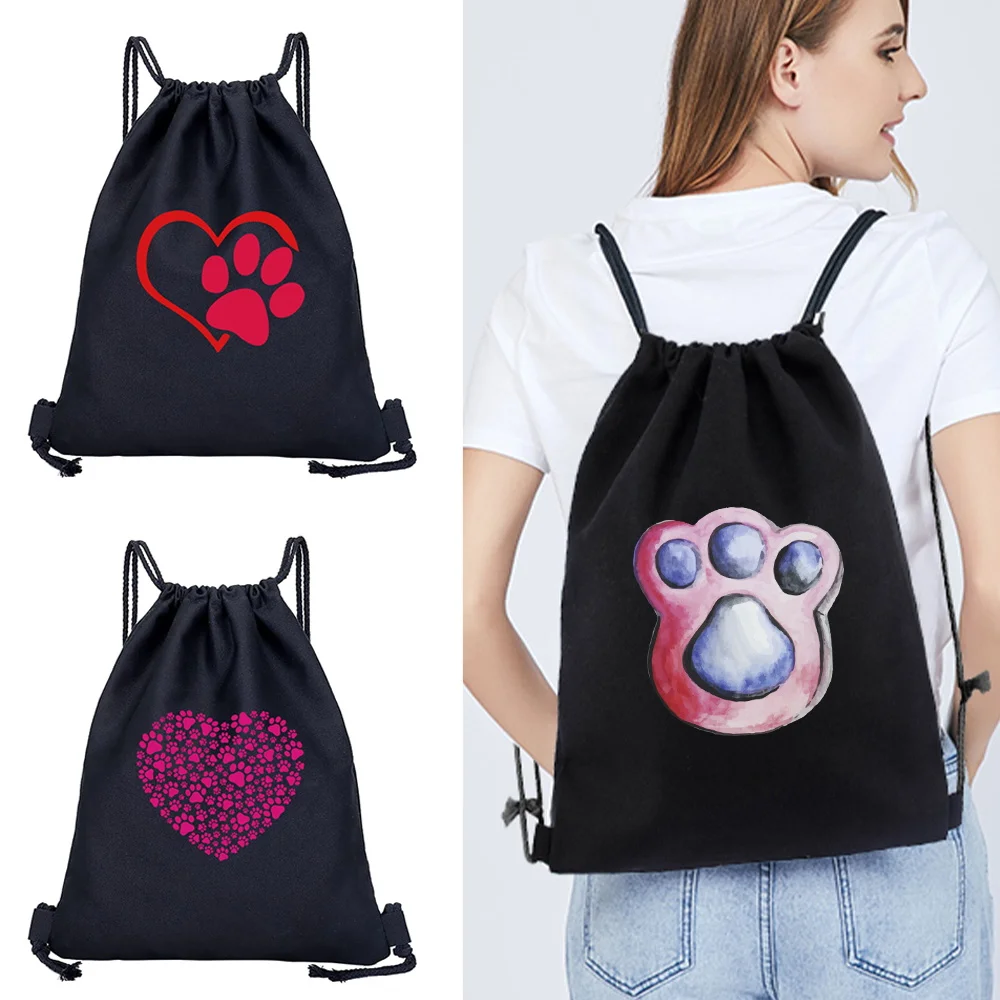 

New Fashion Backpack Unisex Footprints Series Pattern Printing Daily Outdoor Fitness Sundries Bag Drawstring Backpack.