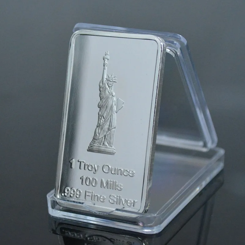 10PCS/Set Statue Of Liberty Silver Bar 1 Troy Ounce 100 Mills .999 Fine Silver Plated Bullion Bar For Coins Collection Gifts