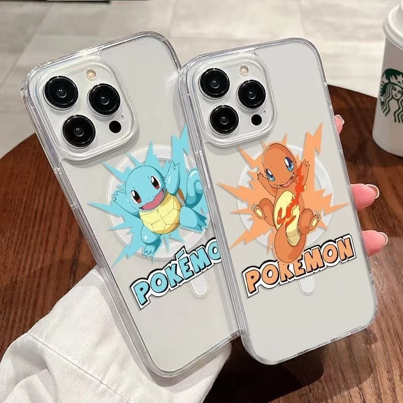 

Cute Anime P-Pokemon Charizard Squirtle Magsafe Wireless Charge Case For iPhone 11 12 13 14 15 16 17 Pro Max Plus Magnetic Cover