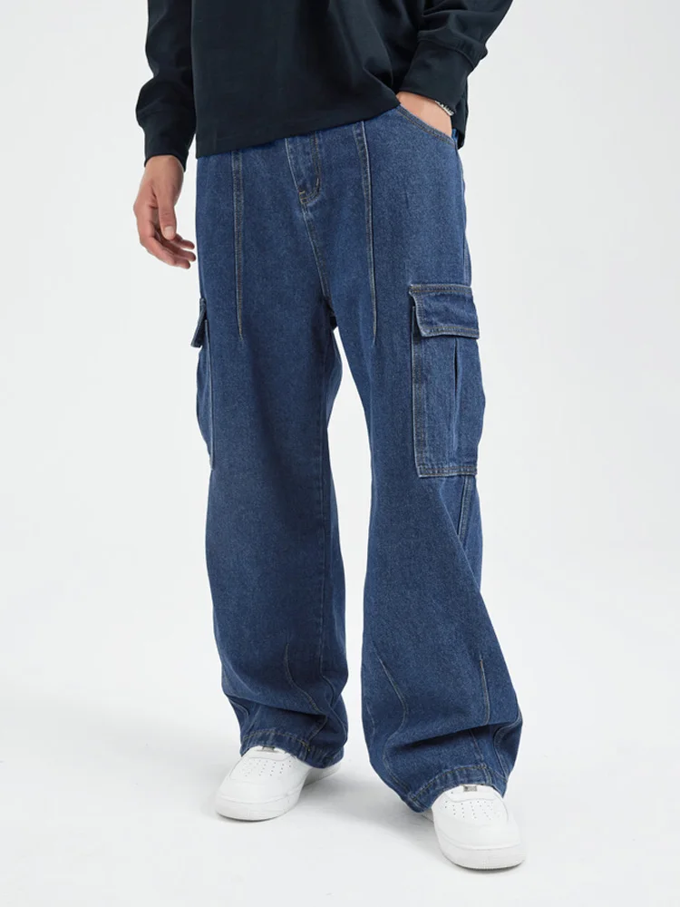 

CaliFans Street Wide Leg Workwear Pants Unisex Straight Loose Slimming Trendy Vintage Jeans Long Trousers Youth Fashion