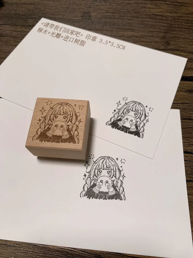 Lovely Cat Girl Wooden Rubber Stamp DIY Scrapbooking Photo Album Journal Material Wood Seal