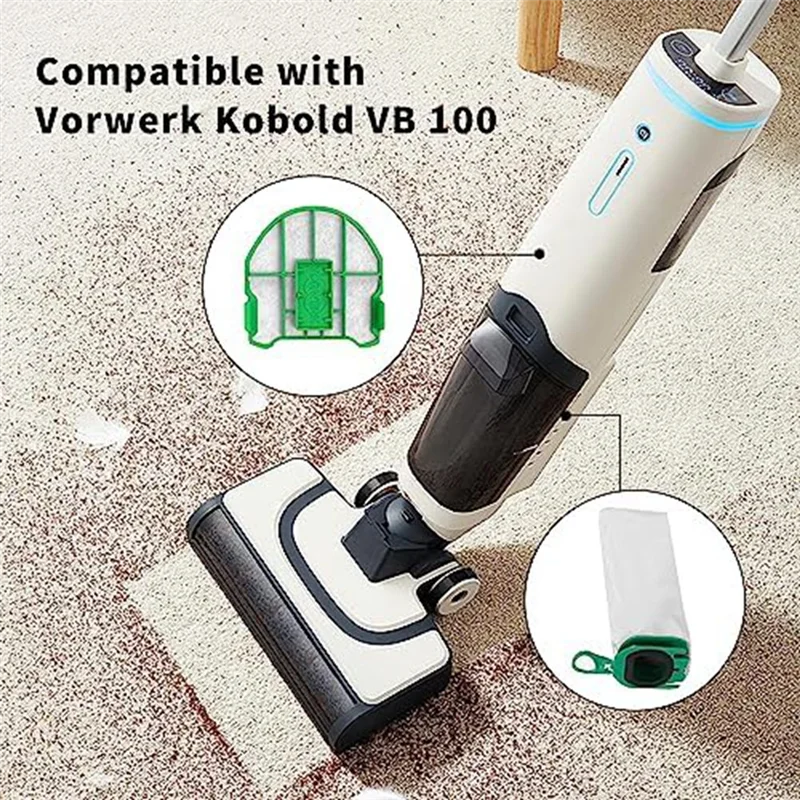 Vacuum Cleaner Bags for Vorwerk Kobold VB100 FP 100 Filter Bags with 3 Motor Protection Filters Replacement Dust Bags