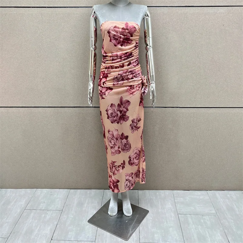 Women's dress New elastic slim fit sleeveless long dresses for summer 2025 3D flower decoration midi dresses y2k party dresses