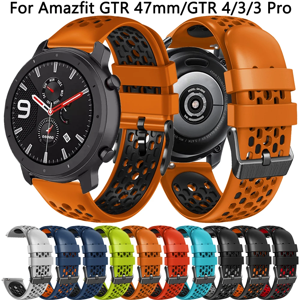 22mm Strap For Xiaomi Huami Amazfit GTR 47mm Silicone Watch Band for Amazfit GTR4 GTR3 Pro GTR 4/3/2E Breathable Bracelet Correa