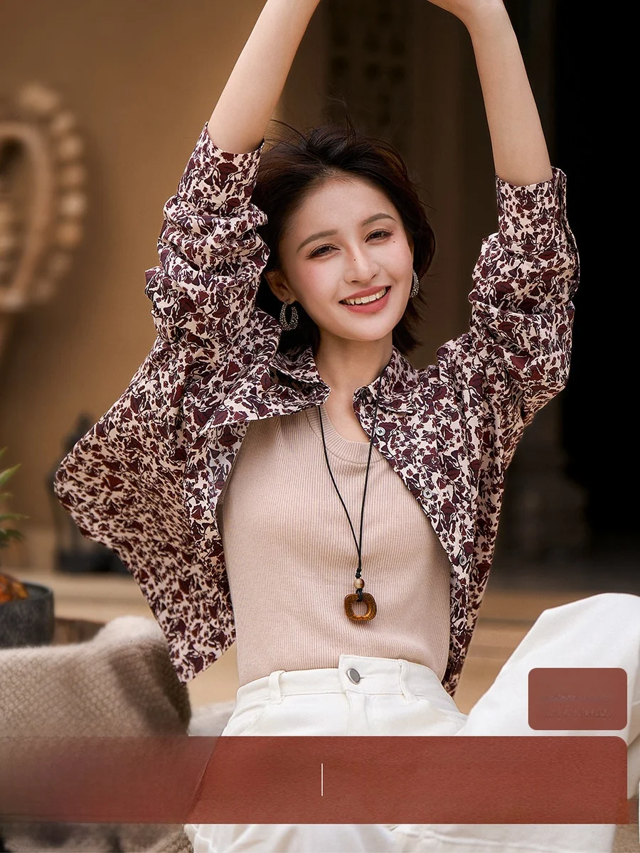 

High Density Cotton Long Sleeve Digital Print Shirt Women's Spring New Arrival XingYuHuaJian Quality Fashion OL Style Straigh...