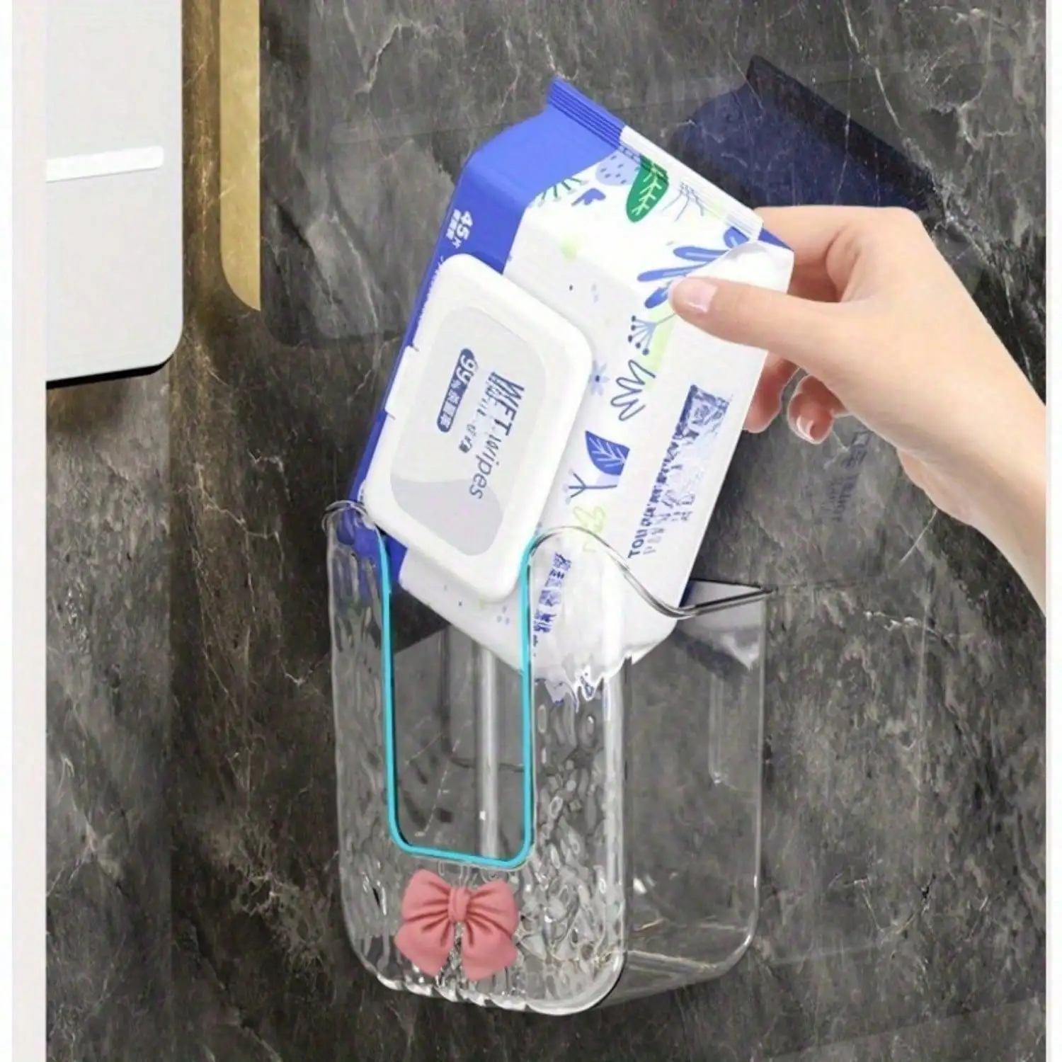An der Wand montierte Feuchttücherbox, Taschentuchbox, stanzfreie Aufbewahrungsbox für Gesichtshandtücher, WC-Feuchttuchhalter, Serviettenpapieretui, Badezimmer, Acc