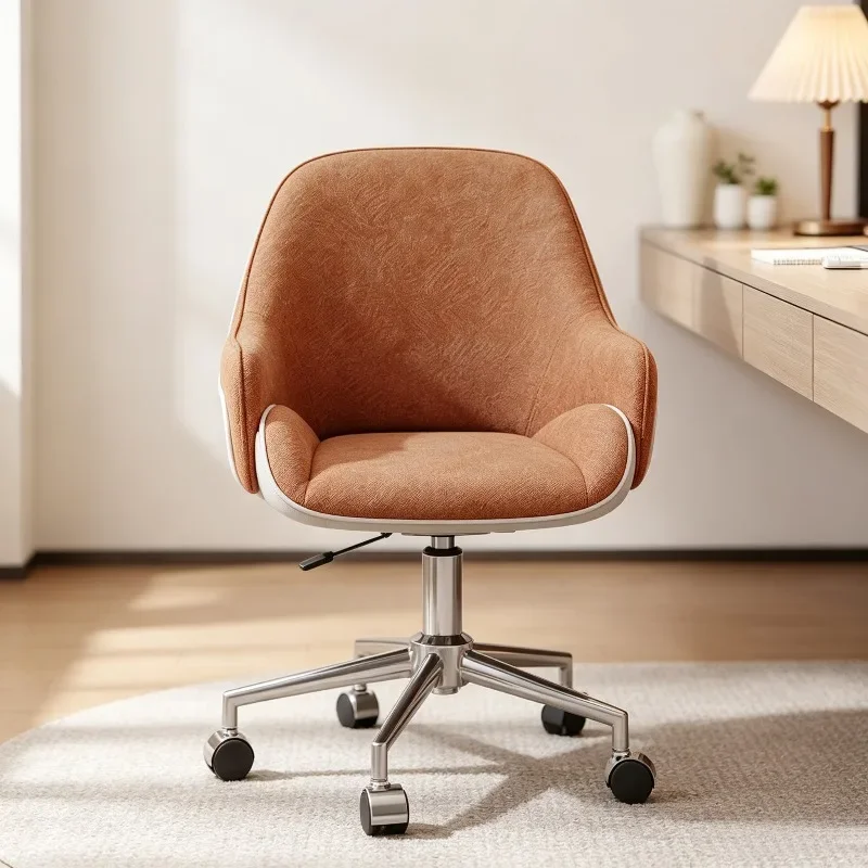 Modern Contrast Color Fabric Office Chair Wrap-Around Curved Armrest Linen & Height Lift Bedroom Dressing Table Rotating Chair