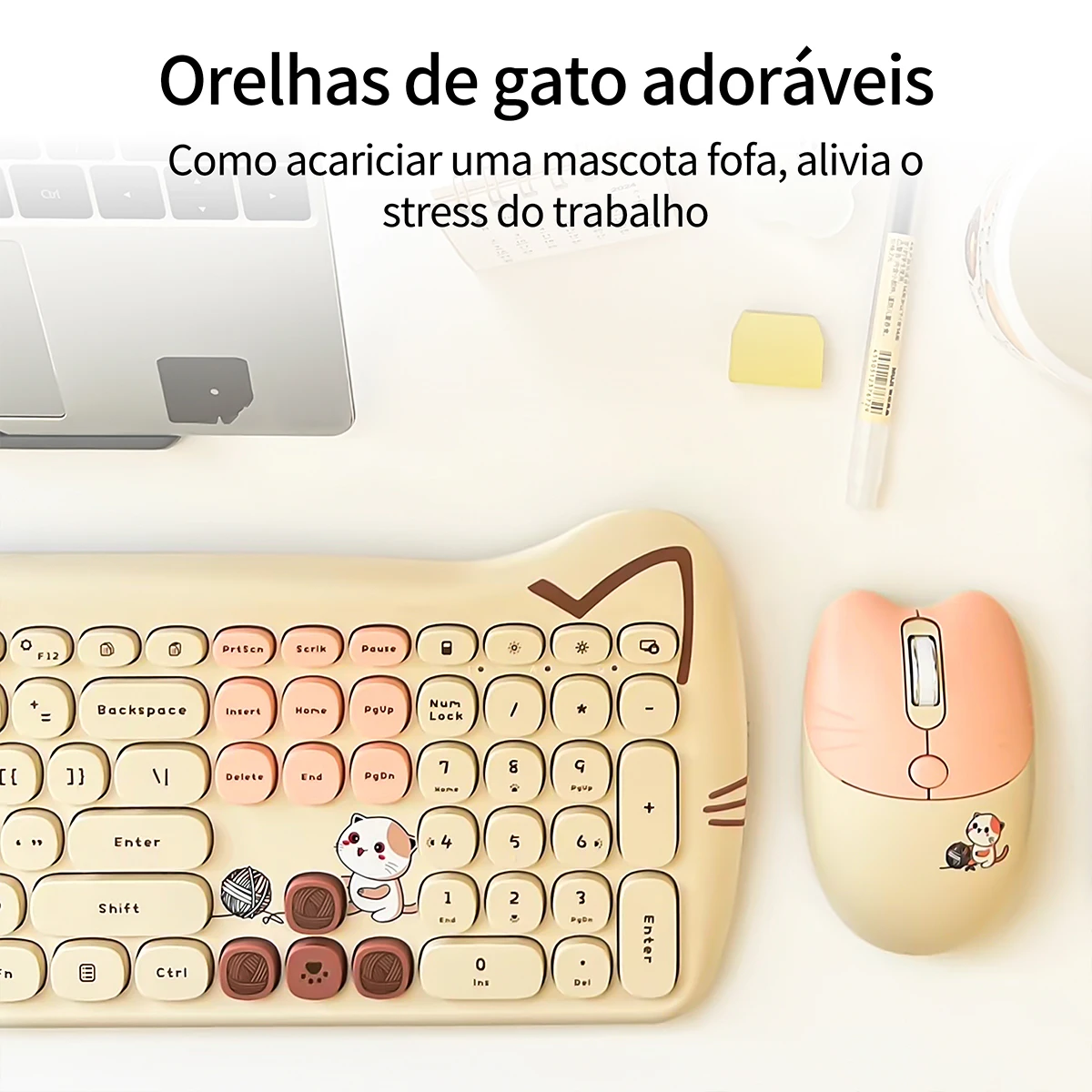 GEEZER اتصال لاسلكي لطيف على شكل قطة مختلط الألوان أغطية مفاتيح مريحة من Miaomeng PLUS مجموعة لوحة المفاتيح والماوس