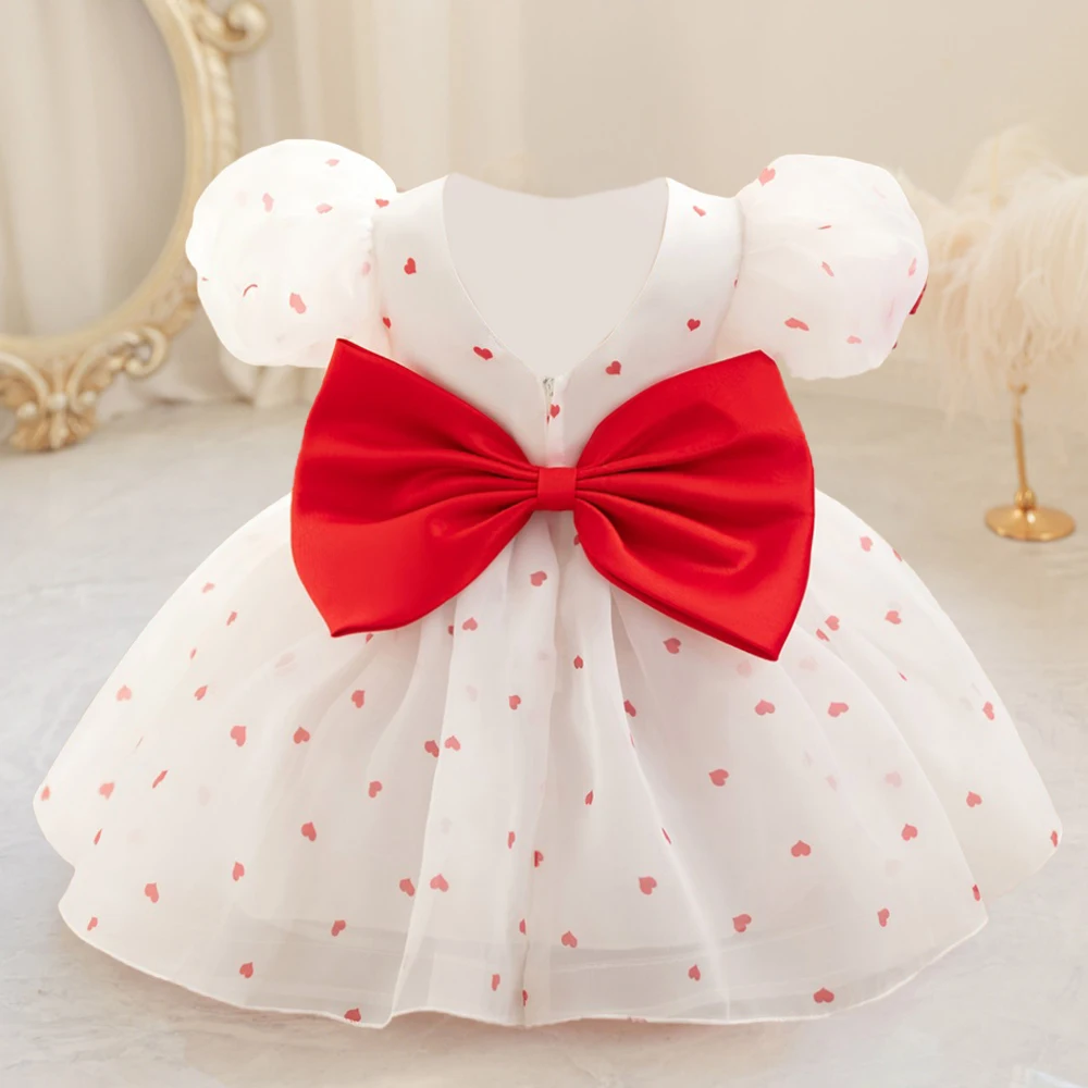 Girls White Polka Dot Princess Dress Kids Fantasy Birthday Party Dresses Girl Puff Sleeve Summer Tutu Gown Toddler Daily Costume