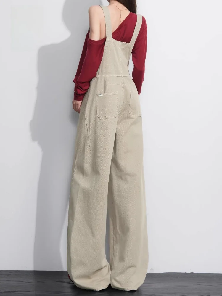 

Американские джинсовые комбинезоны с высокой талией для женщин, свободный крой, широкие штанины, ItCHOCOOLATE, винтажные комбинезоны цвета хаки, весенние повседневные