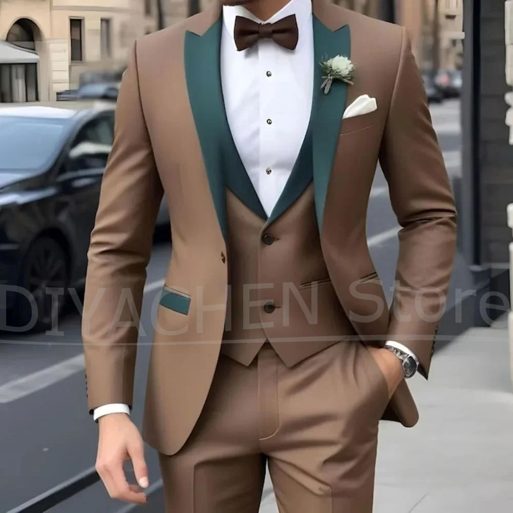 

Men's Suit Three Piece Fashion Wedding Formal Business Slim Fit Blazer Vest Pants Elegant One Button Party Groom Tuxedo