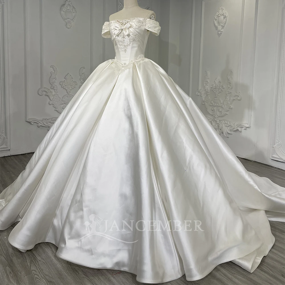 

Newest Wedding Dress For Bride Ball Gown Satin Sweetheart Neckline Short Sleeves Custom Made Plus Sizes Vestidos De Novias