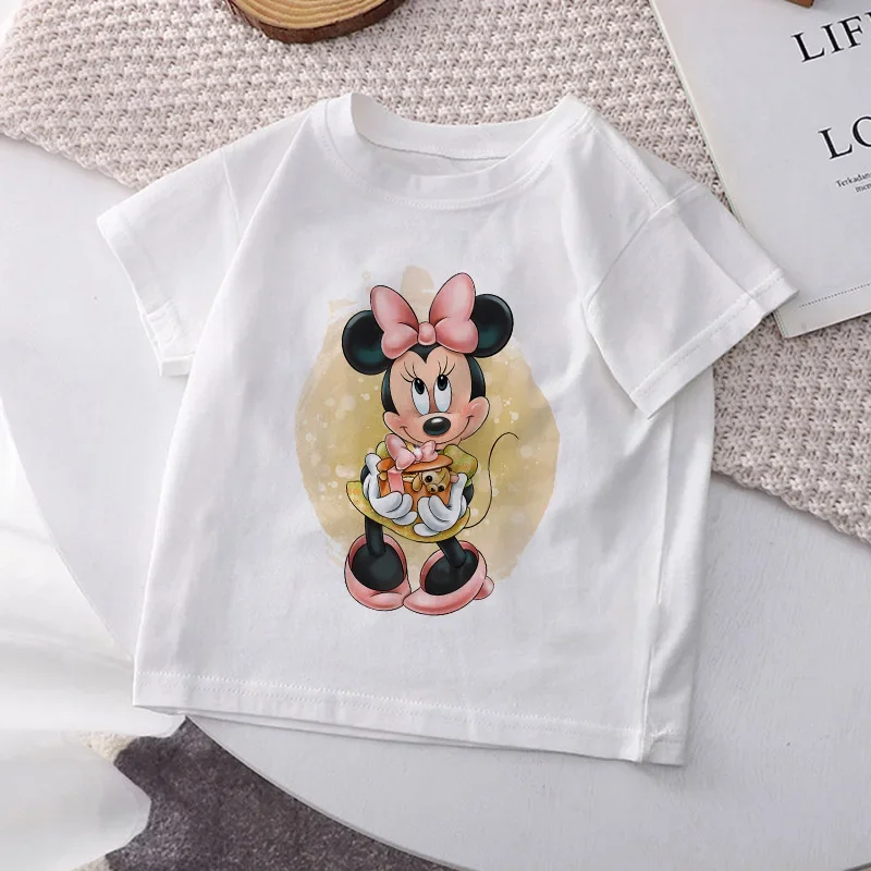 

Disney Children T-shirt New Kawaii Mickey Minnie Tee Shirts Cartoons for Girls Clothes Casual Kid Boy Short Sleeve Fashion Tops