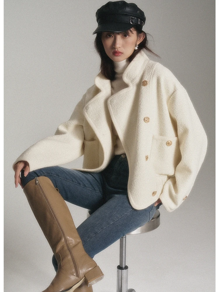 

Пальто TINNTINN Yang Caiyu из шерстяной ткани, утепленное, с длинными рукавами, воротником-стойкой, на одной пуговице, стандартной длины