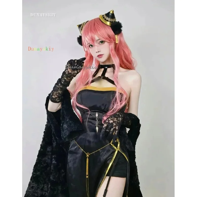 Silisili AAdult Anya Forger Costume Cosplay Abito nero Set completo Parrucca rosa Halloween Natale Coser Donna Party Coagulo 2025 ☆   Nuovo