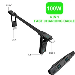 100W Digital Display Zinc Alloy 4-in-1 Swiss Army Knife Wire 4in1 Portable Keychain Multifunctional PD Fast Charging Data Cable