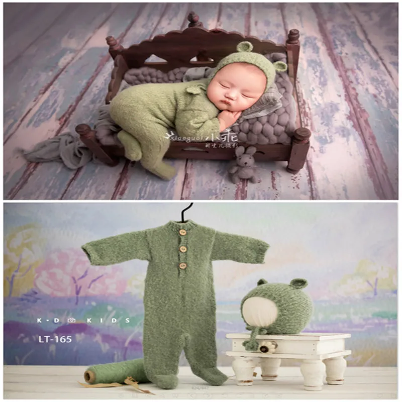 

Newborn photography Romper Suit Set Overalls Sleepy Hat Bebe Knit Sleeved Outfit Baby Photo Wrap Foot Shoot Pajamas Accessories