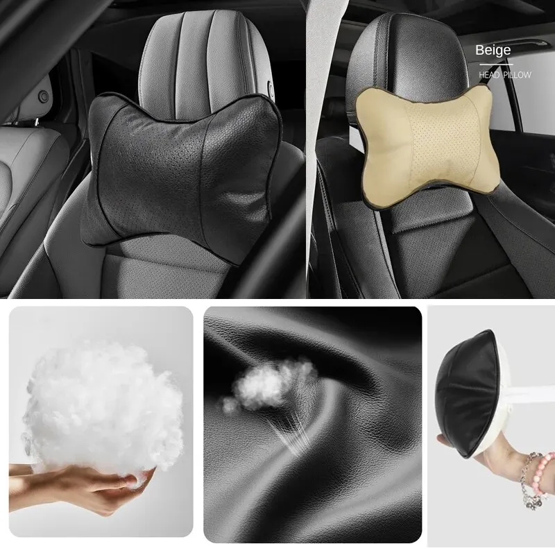 

1/2pcs Car Neck Pillows Both Side Pu Leather 1pcs Pack Headrest For Head Pain Relief Filled Fiber Universal Car Pillow