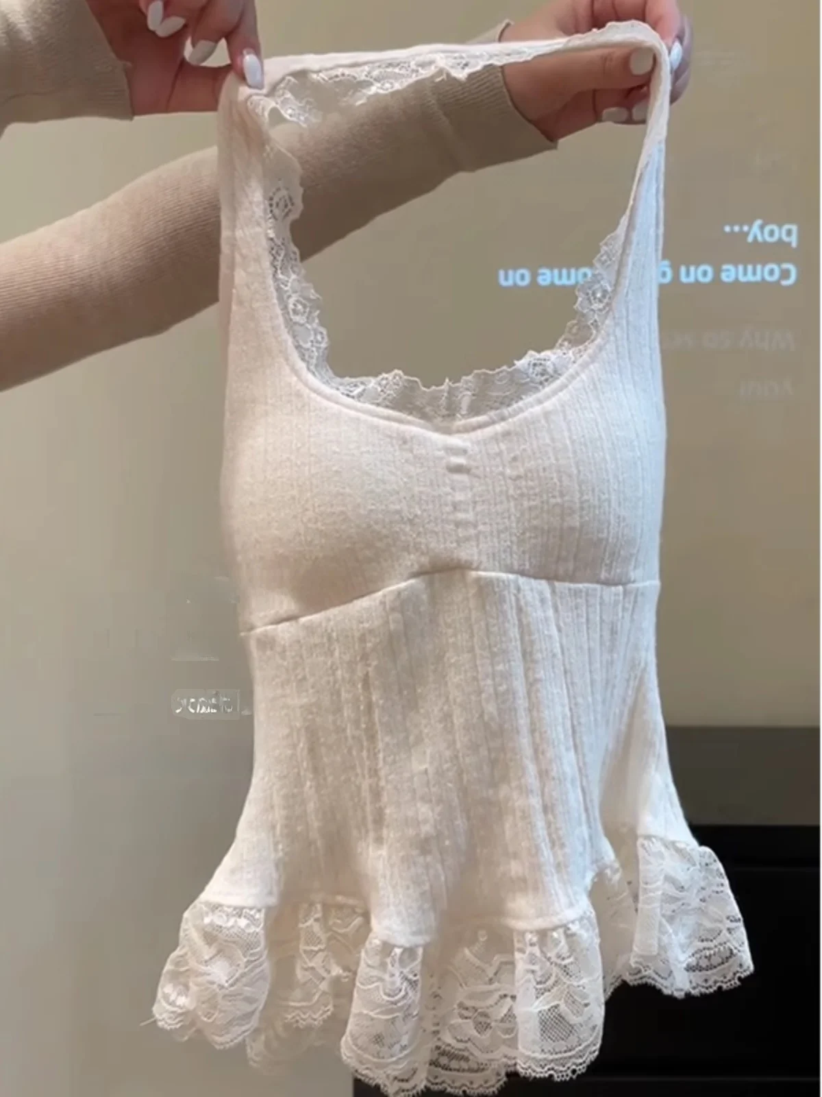 

plus Size Lace Trim ter Ne Vest Women's Svel Inner Wear Versatile Top Korean Sle Slim Fit Spring Commute Faion