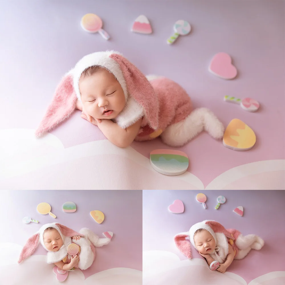 

Newborn Girls Clothes Cute Bunny Knitted Wool Jumpsuit Lop Rabbit Hat Photography Outfit Infant Photo Decorate Props Accessories