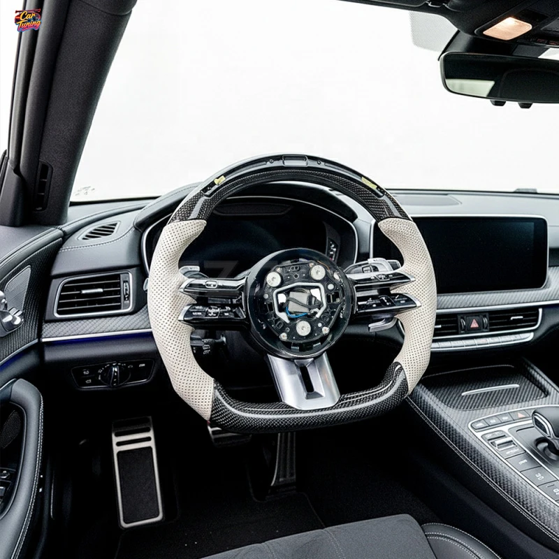 for Mercedes Benz AMG C43 C-Class W205 W213 W222 E63 G63 Custom Paddle Shifters LED Sport Carbon Fiber Leather Steering Wheel