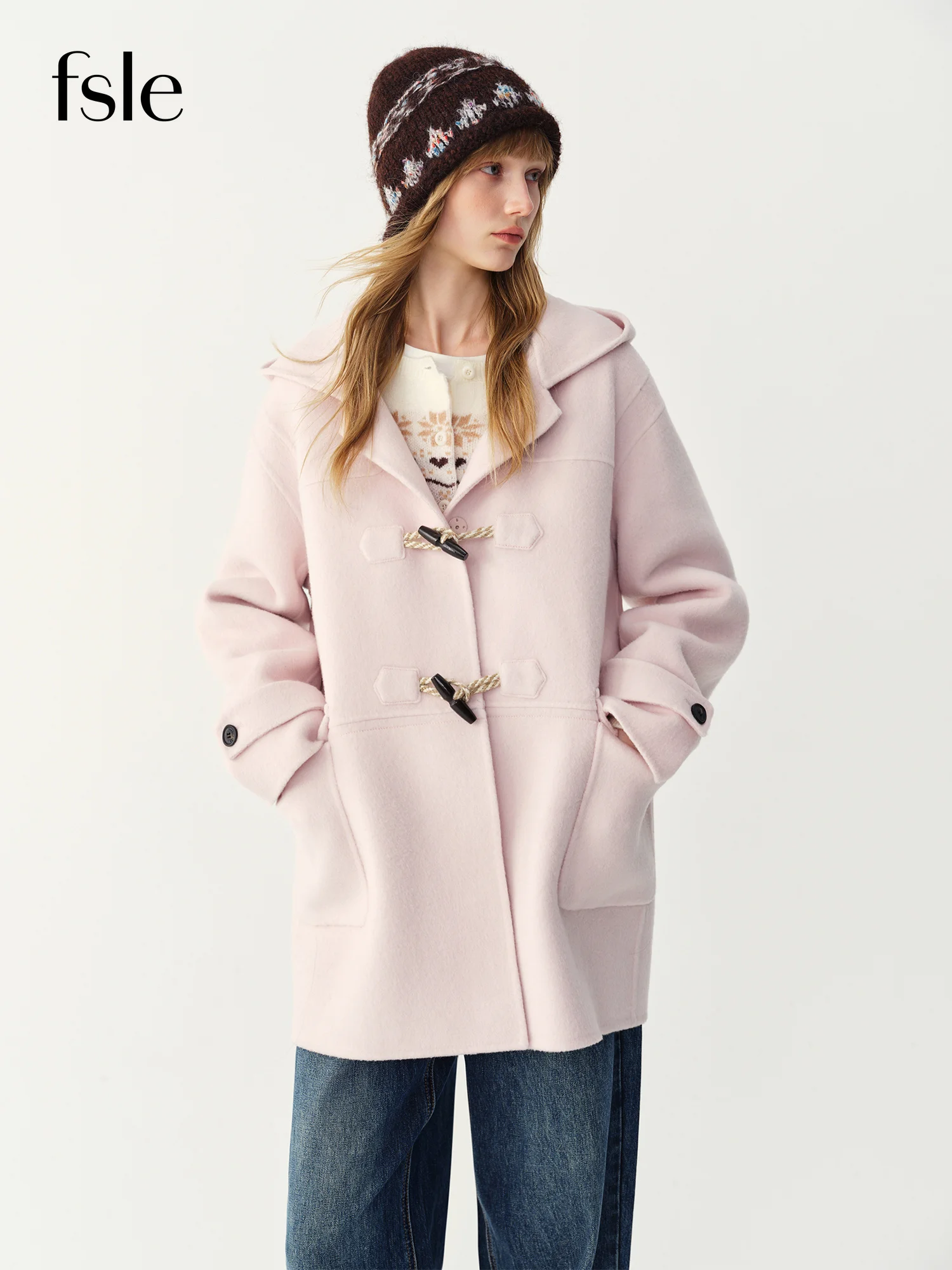 FSLE Preppy Style Double-sided Wool Coat with Horn Buttons Women's Wool Coat 2026 New Style Mid-length Age-reducing Leisure