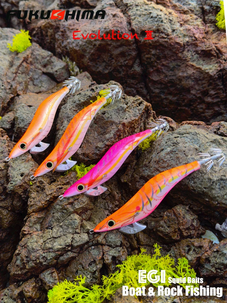 FUKUSHIMAZEECK3.5 SQUID JIG EVOLUTION EGI LURE FISHING WOOD SHRIMP BAIT FLASH BODY EYES & TAIL GLOW SHARP HOOKS 21GRAM EBI-SOUND – Detail 7