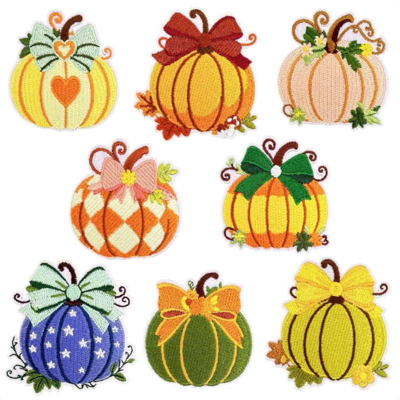 Autumn Harvest Creative Pumpkin Bow Design Sew Iron-on Embroidery Patches DIY Clothing Coats Jeans T-shirt Bags Hat Decoration