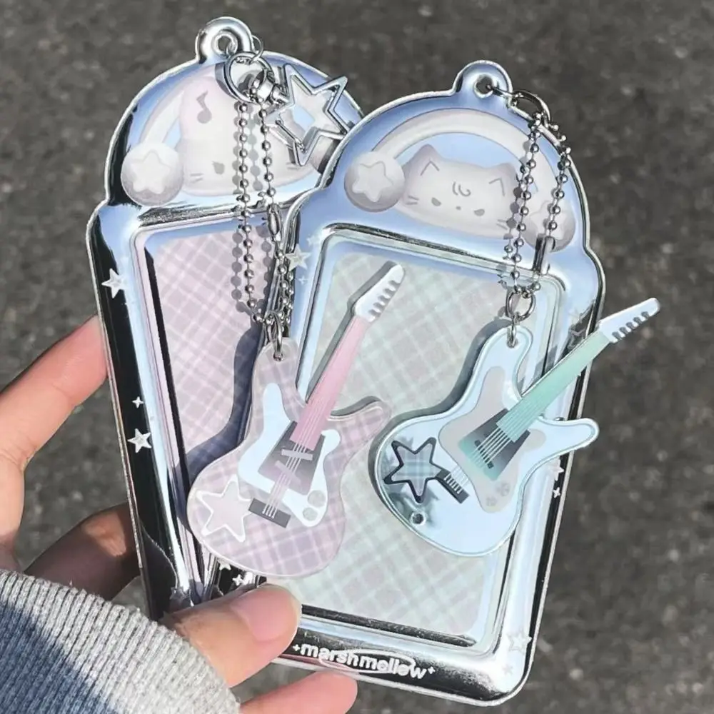 Cute 3 Inch Photocard Holder Rock Kitten PVC Photo Card Spring Keychain Transparent Idol Photo Protective Case Kpop Photo Frames
